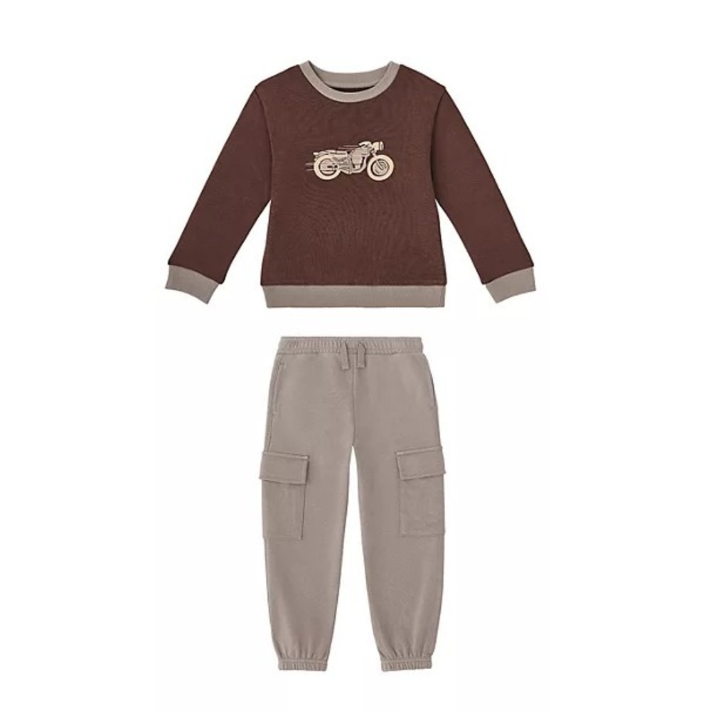 NWT Member's Mark Boys‎ 2-Piece Playwear Set Brown Motorcycle 5T